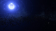 Künstlerische Animation von WD 0816-310, einem magnetischen Weißen Zwerg, der Planetenfragmente aufnimmt