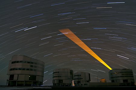 Laser Guide Star Sweeps Across a Starry Sky