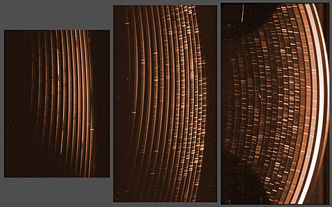 Raw images obtained simultaneously by the three detectors of the X-shooter instrument on the VLT