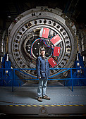 ESO Paranal engineer in front of VIRCAM