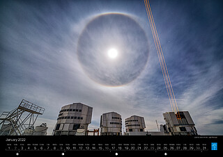 January - Lunar halo above the Very Large Telescope