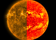 Vergleich der Sonnenscheibe im ultravioletten und Millimeter-Wellenlängen-Licht