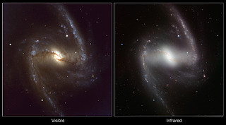 Comparison of visible-light and infrared images of the galaxy NGC 1365