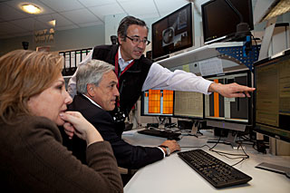 President Sebastián Piñera of Chile and his wife, Cecilia Morel, in the Paranal Control Room