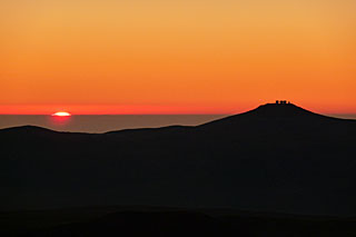 A view of Paranal at sunset from Armazones