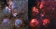 An infrared/visible comparison view of the Cat’s Paw Nebula