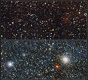 Comparación de imágenes en luz visible/infrarroja del recién descubierto cúmulo globular VVV CL001