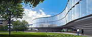 Desenho arquitectónico da nova extensão da Sede do ESO (vista durante o dia)