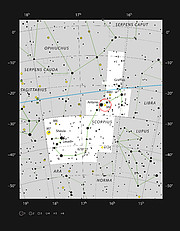 Kuglehoben Messier 4 i stjernebilledet Scorpius