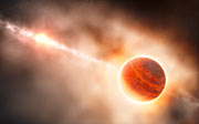 Taiteilijan näkemys kaasujättiläisplaneetan muodostumisesta nuorta tähteä HD 100546 ympäröivässä kiekossa