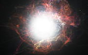 Impressão artística da formação de poeira em torno de uma explosão de supernova