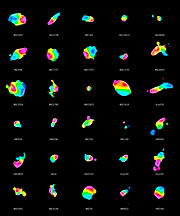 Rozložení molekulárního plynu ve třiceti galaxiích, které prošly procesem slévání