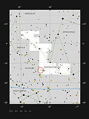 Messier 16 en la constelación de Serpens Cauda (la cola de la serpiente) 