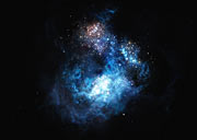 Kunstnerisk gengivelse af CR7: den klareste galakse i det tidlige Univers 