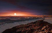 Taiteilijan näkemys Proxima Centauria kiertävästä planeetasta