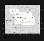 Die Lage der Galaxie Markarian 1018 im Sternbild Walfisch