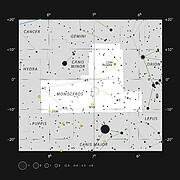 De ster V960 Mon in het sterrenbeeld Monoceros