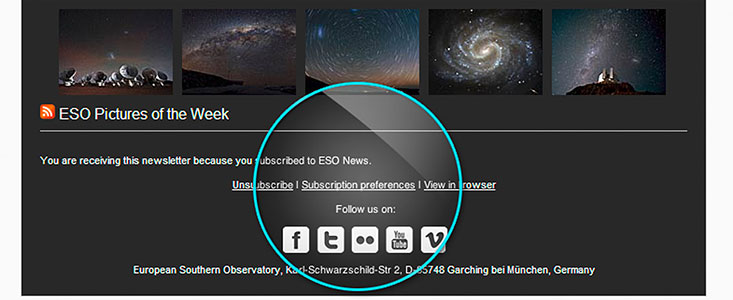 Ansicht des ESO News-Newsletters in einem Webbrowser