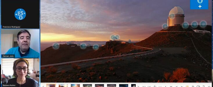 Captura de ecrã de uma visita guiada virtual ao Observatório de La Silla