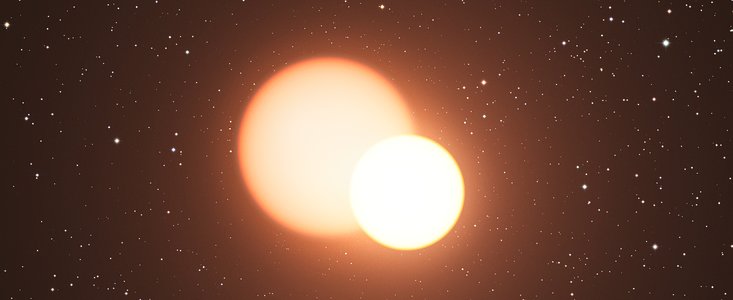 Impresión artística de la inusual estrella doble OGLE-LMC-CEP0227