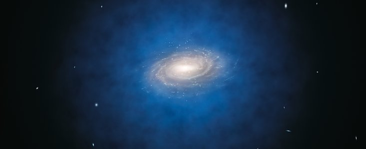 Vue d’artiste de la distribution de matière noire telle que nous l’imaginons autour de la Voie Lactée