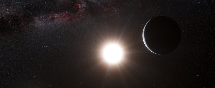 Taiteilijan näkemys Alfa Centauri B -tähteä kiertävästä planeetasta