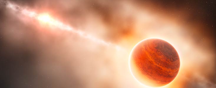 Taiteilijan näkemys kaasujättiläisplaneetan muodostumisesta nuorta tähteä HD 100546 ympäröivässä kiekossa