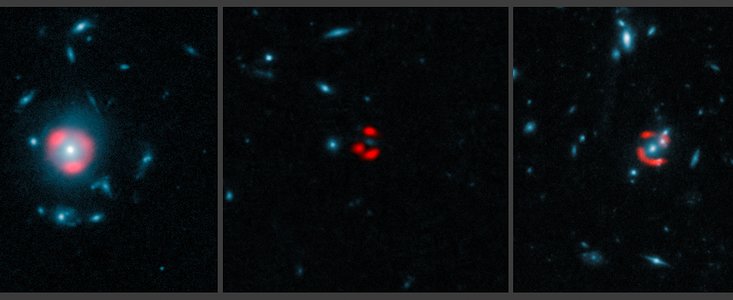 Imagens ALMA de galáxias distantes com formação estelar intensa amplificadas por efeito de lente gravitacional