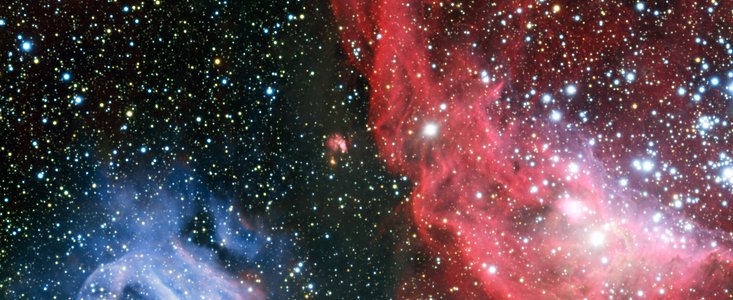 Två mycket olika lysande gasmoln i Stora magellanska molnet
