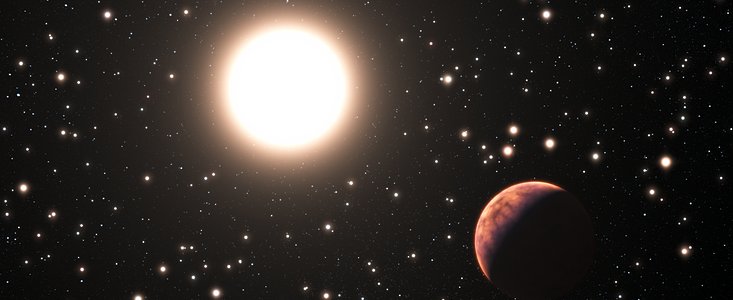 Impresión artística de un exoplaneta orbitando una estrella en el cúmulo Messier 67