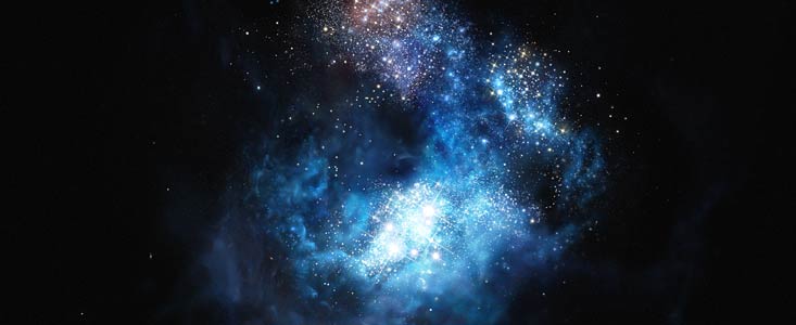 Künstlerische Darstellung von CR7: die hellste Galaxie im frühen Universum