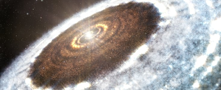 Snölinjen omkring den unga stjärnan V883 Orionis enligt rymdkonstnären