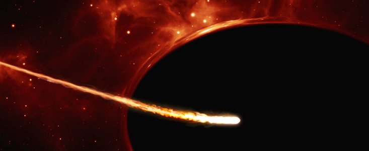Imagem de pormenor de uma estrela próximo de um buraco negro supermassivo (impressão artística)