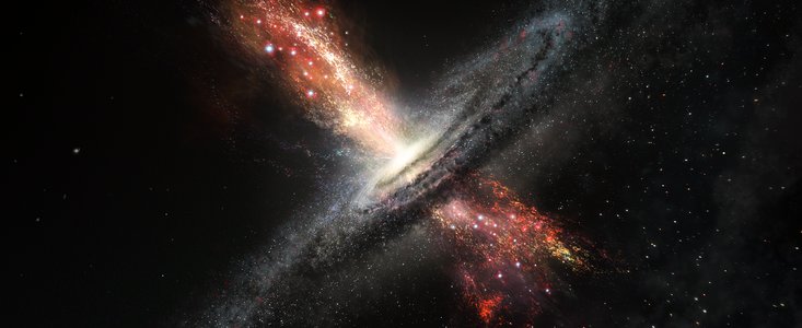 Impressão artística de estrelas nascidas em ventos de buracos negros supermassivos