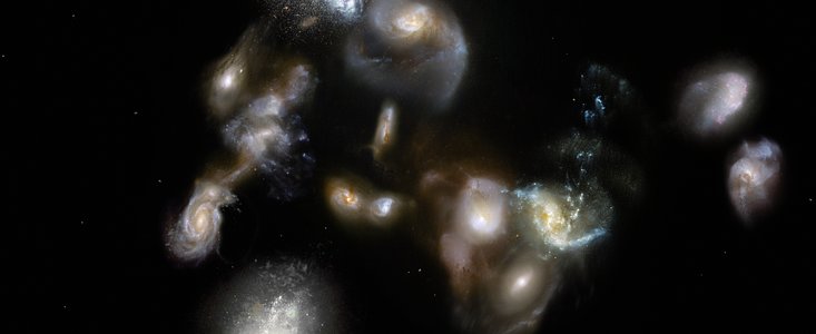 Rappresentazione artistica di una mega-fusione di galassie antiche