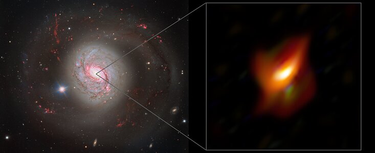 Galaxen Messier 77 och en närbild av dess aktiva centrum