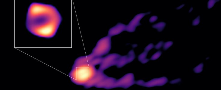 Imagem do jato e sombra do buraco negro de M87