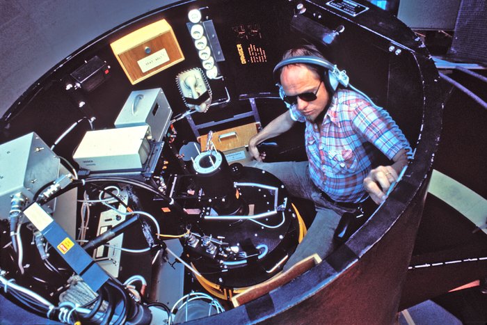 In the observer's seat of the ESO 3.6-metre telescope