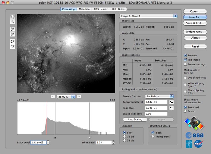 Screenshot of the ESA/ESO/NASA FITS Liberator version 3