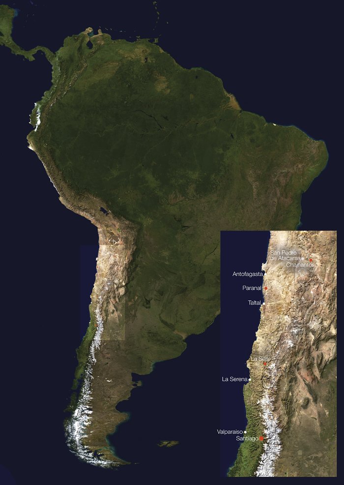 South America and ESO facility locations