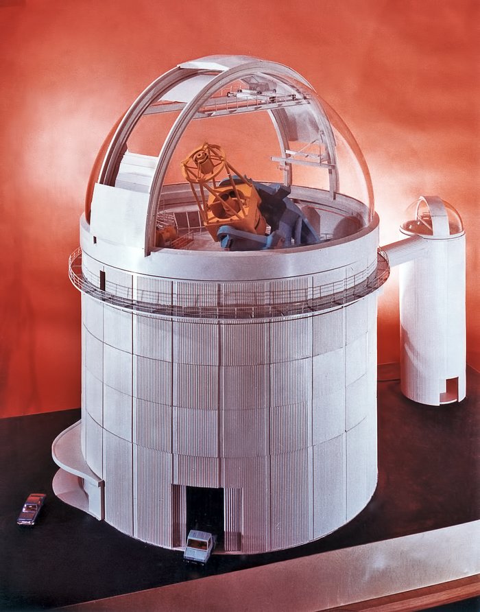 A model of ESO 3.6-metre telescope and ESO Coudé Auxiliary Telescope