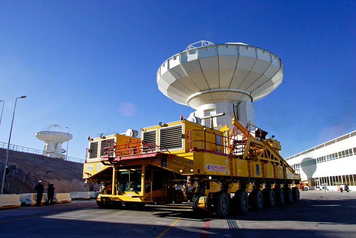 ALMA transporter and antenna at the base camp