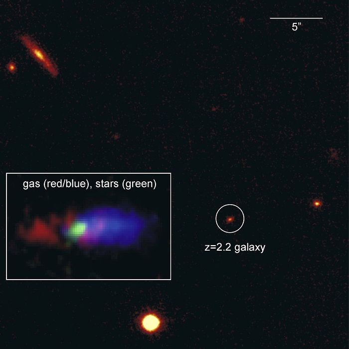 La galaxia distante K20-ID5 (NACO-Estrella Guía Láser/VLT y SINFONI/VLT)