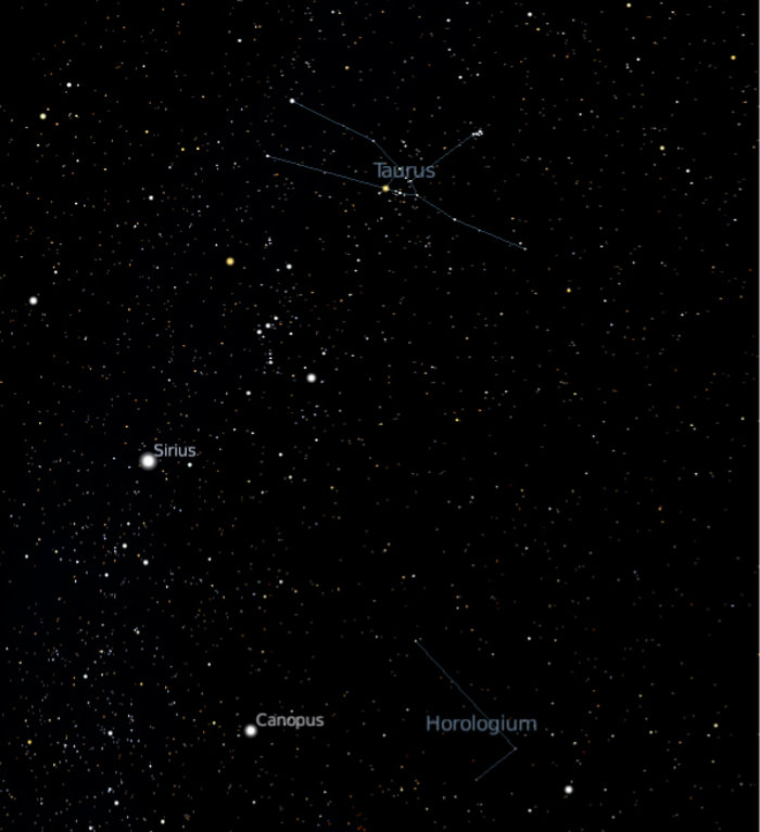 The Taurus and Horologium constellations