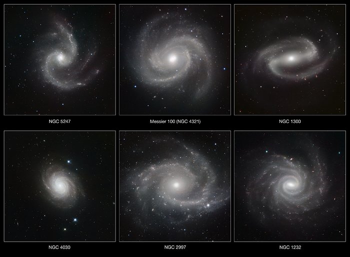 Una galería de galaxias espirales fotografiadas en luz infrarroja por HAWK-I (versión con textos)