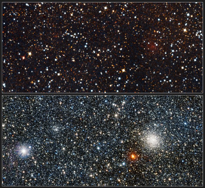 Visible/infrared comparison views of the newly discovered globular cluster VVV CL001