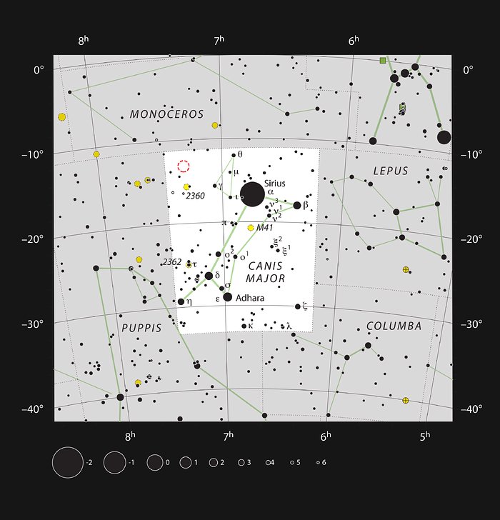 Stjernetågen Thors Hjelm (NGC 2359) i stjernebilledet Canis Major (Store Hund)