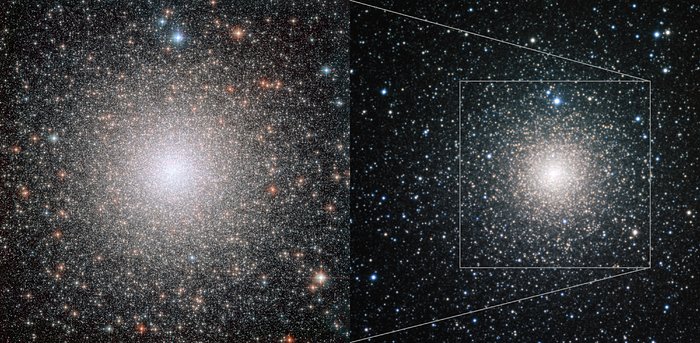 NGC 6388 nähtynä maanpäällisellä ja avaruusteleskoopilla
