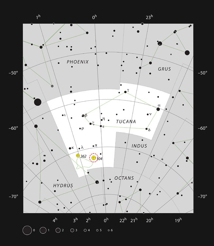 O enxame globular 47 Tucanae na constelação do Tucano