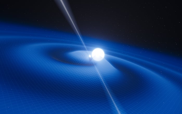 Impressão artística do pulsar PSR J0348+0432 e da sua companheira anã branca